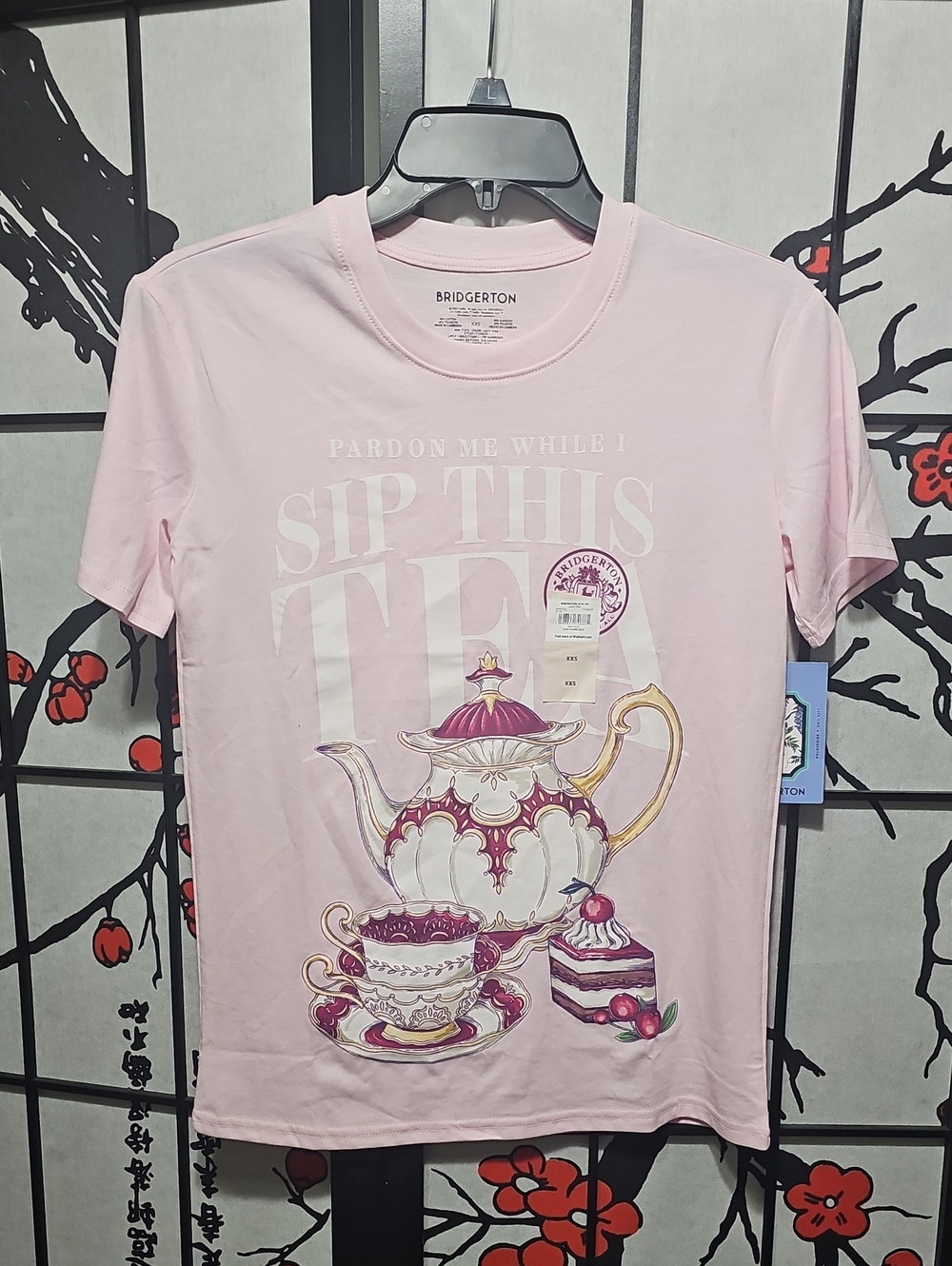 Bridgerton Pink Tea Graphic Short Sleeve Tee XXS New